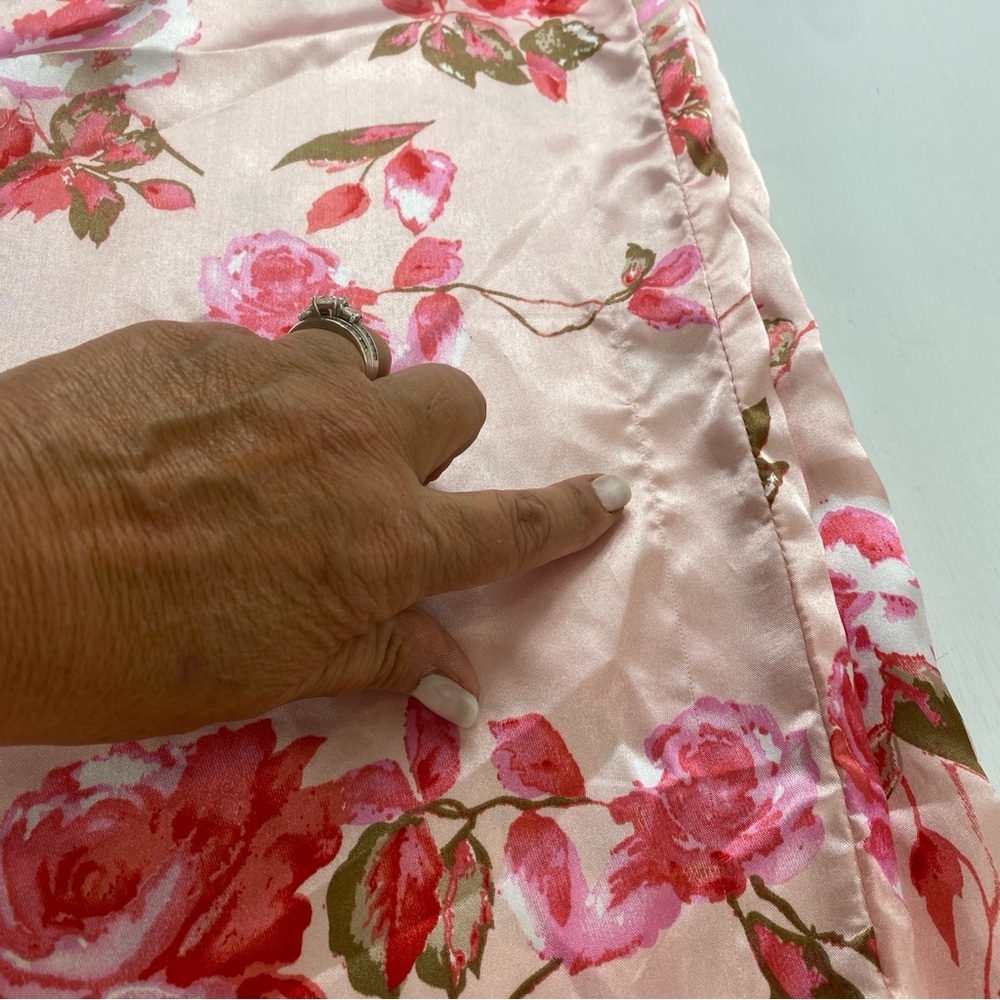 Vintage Pink Floral Satin Kimono Robe Nightshirt Pajama‎ One Size - Picture 10 of 11